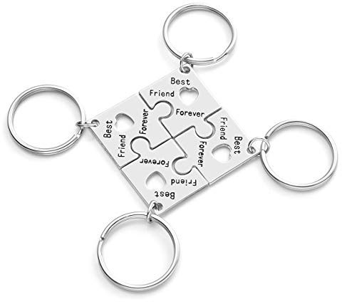 JSDDE BFF Puzzle Schlüsselanhänger für 4, Best Friend Forever Freundschaft Schlüsselanhänger, Puzzle Anhänger Taschenanhänger, Geschenk für Familienmitglieder Partner Freunde Schwester