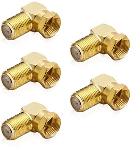 5X SAT F-Stecker | Winkeladapter 90° Grad | F-Stecker > F-Buchse 90° | gewinkelt F-Winkelstecker TV | F-Adapter für Antennenkabel Satellitenkabel Koaxialkabel | Vergoldet | 5 Stück