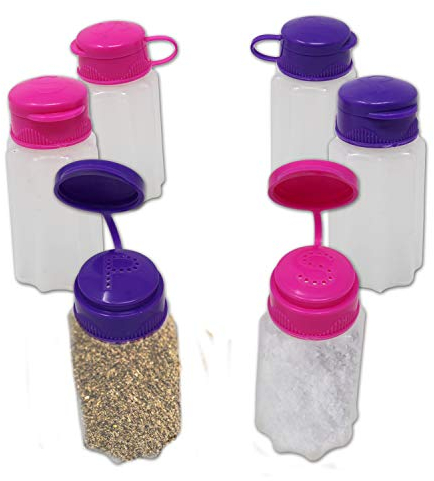 Salt and Pepper Shaker Set Travel size with Flip Lids for Camping | Plastic, Spill-Proof Labeled Salt and Pepper Shakers for Cooking and Dining Outdoors (3 Pack)