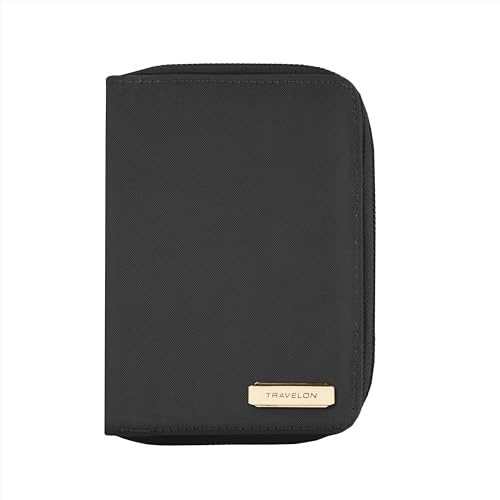 Travelon - Porta-passaporto con cerniera e blocco RFID, nero, 4.5 x 0.75 x 6