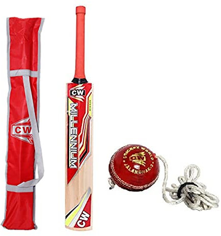 CW PACE Sports Cricketschläger aus Kaschmir-Weide, volle Größe, mit Schnapsübung, Lederball, zum Aufhängen mit Seil