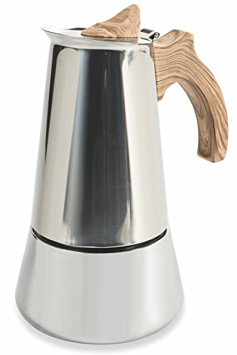 Galileo Casa Italiana Espressokocher 4 Tassen aus Stahl mit Soft-Touch-Griff in Holzoptik