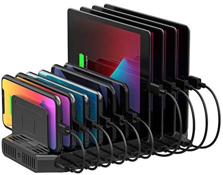 Unitek 60W 10 Port USB Multi Ladestation, Handy Ladestation Mehrfach Organizer mit Einstellbaren Teiler für Tablet und Andere USB Geräte