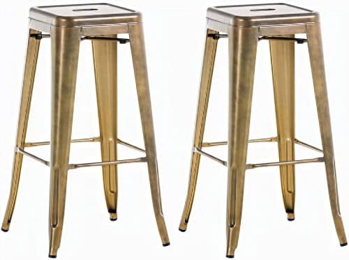 CLP 2er Set Barhocker Joshua I Stapelbare Tresenhocker aus Metall I Barstühle mit Fußstützen I Sitzhöhe 76 cm I Stapelhocker, Farbe:Gold