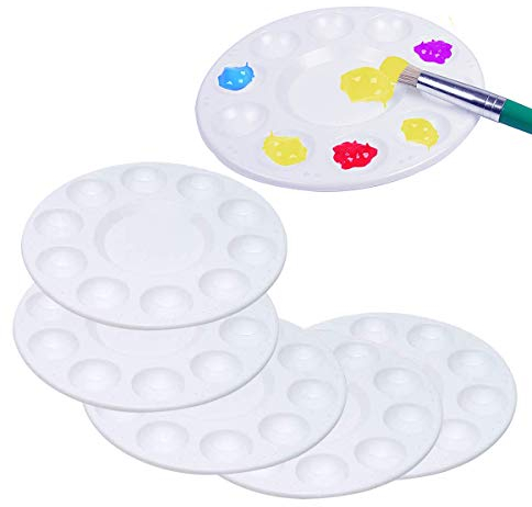 Paint Palette Tray,6 Pcs Plastic Round Pallette Painting Pallets for Wet Watercolour Acrylic Paint Mixing Palettes for Children Kids and Adults, Round 17 * 17 cm