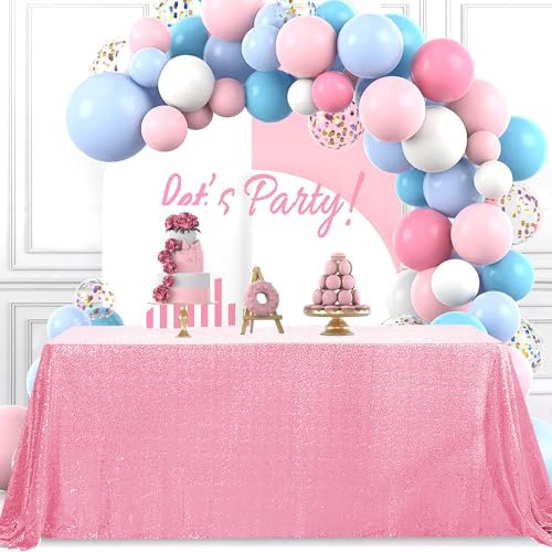 Tovaglia rettangolare con paillettes, 127 x 203 cm, rosa glitterata per compleanni, matrimoni, matrimoni, feste e feste di nascita