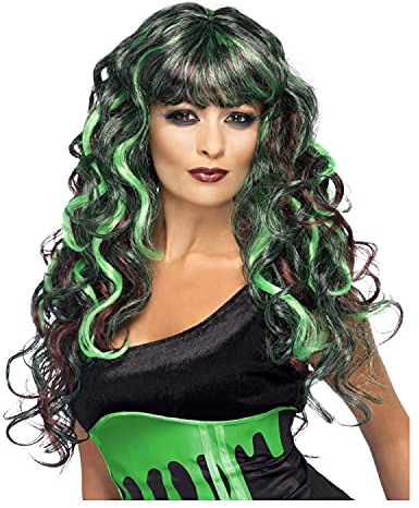 PAPSTAR NEU Perücke Damen Langhaar mit Pony leicht gewellt gesträhnt, Hexe, Meerfungfrau, Waldfee, grün-violett - mit Haarnetz