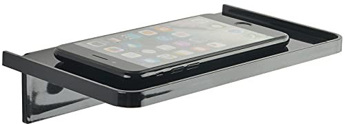 JDYOOMI Acrylic Floating Wall Shelves - Small Stick-on Wall Mounted Phone Shelf Holder Wipes Rack Smart Speaker Shelf for Bathroom,Kitchen,Toilet,Bedroom,Office - Black