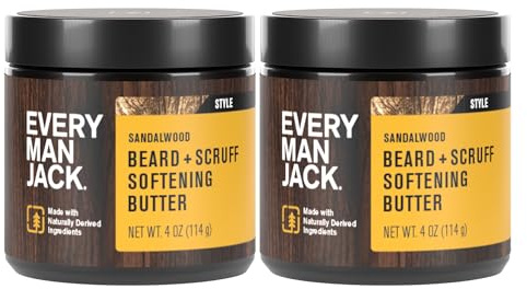 Every Man Jack Men's Beard & Scruff Softening Butter, Sandalwood Teak, 2pk