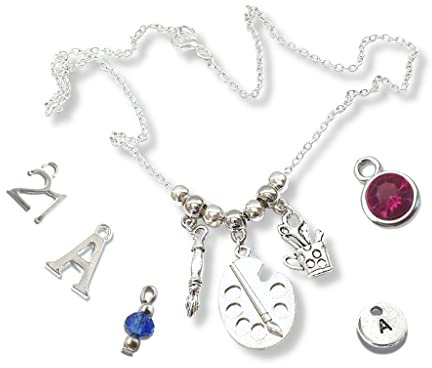 Artist Necklace, Personalised Painter Pendant, Art Teacher Gift, Paint Palette and Brush