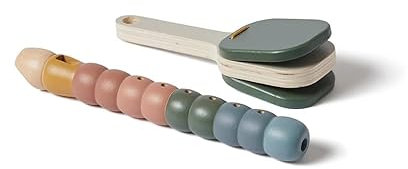 FLEXA Flöte & Klapper Musikinstrumente Kinder Set, 2-teiliges Holzspielzeug, Baby Musikspielzeug, Montessori Musikalische Spielzeuge für Babies, Kinderspielzeug Geschenke für Kleinkinder
