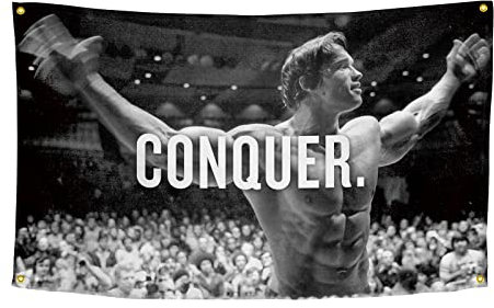 Conquer Flagge für Arnold Schwarzenegger 91 x 152 cm lustiges Poster Banner Wand Outdoor hängende Flagge mit 4 Messingösen für College Wohnheim Raumdekoration