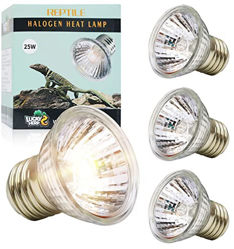 LUCKY HERP Reptile Heat Lamp Bulb 25W 4Pack, UVA UVB Basking Lamp Bulb for Tortoise, E27 Halogen Heat Light for Turtle, Lizard, Bearded Dragon