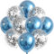 10x Luftballons Set Konfetti Blau Silber Metallic Ballons Geburtstag Deko Party