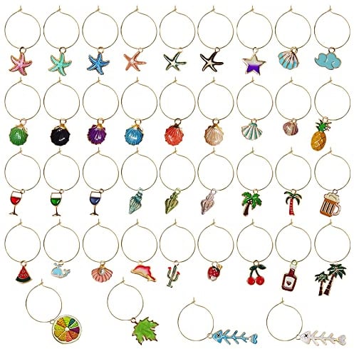 40 Stück Weinglas Anhänger Charms Ringe, Strand-Getränke-Marker, Gläser Markierung Identifikations für Party Weinglas Wein Cocktail Champagner