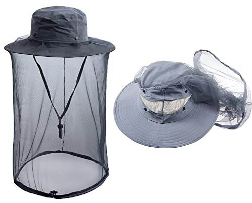 ZffXH Sombrero Mosquitero, Gris Oscuro Sombrero Antimosquitos, Men's Beekeeper Hat, Gorra con Mosquitera, Gorra De Pesca para Acampar Al Aire Libre, Sombrero De Apicultor para Hombres Y Mujere