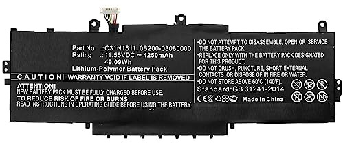 CoreParts Laptop Battery for Asus 49.09Wh Li-Pol 11.55V 4250mAh, 0B200-03080000, C31N1811 (49.09Wh Li-Pol 11.55V 4250mAh Black for Asus Notebook, Laptop BX433FN, Deluxe 13, Deluxe14, RX433FN, U4300,)