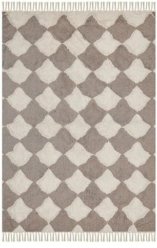 Beliani Teppich Baumwolle Muster braun/beige 140 x 200 cm mit Quasten Boho Sinop