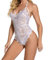 Satohom Christmas Women's Lace Bodysuit Sexy Lingerie Xmas Cosplay One Piece Teddy Underwear Deep V Transparent Bodysuit Halter Leotard Naughty Sleepwear Backless Negligee for Women, XS-XXL White