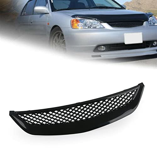 FORREC Rejillas Delanteras Accesorios De Coche para Honda para Civic JDM Tipo R 2001 2002 2003 Malla Negra Brillante ABS Parrilla Delantera