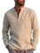 NANAMEEI Men Cotton Linen Shirt Casual Beach Shirts Mens Yoga Long Sleeve Tops Khaki L