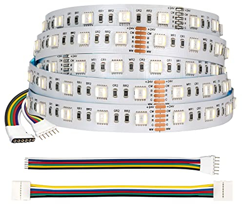 BTF-LIGHTIN RGBCCT 5050SMD 5in1 RGBWW 5M 60LEDs/m 300LEDs RGB+Kaltweiß+Warmweiß LED Streifen DC24V Ip30 Nicht Wasserdicht Weiß PCB 5 Farbe in 1 LED für Zimmer Heimdekoration(Nur Streifen)