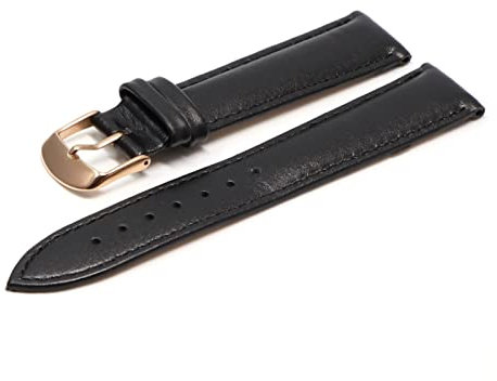 Braunes Lederarmband mit Roségold-Verschluss, Armband, 18 mm, 20 mm, Uhrenarmband, 22 mm, Uhrenarmband, passend für DW Watch, Fitt für Daniel, Fit für Wellington Band, Uhrenarmband (Farbe: Schwarz RG,