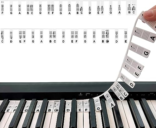 Silikon Klavier Keyboard Noten Aufkleber, Abnehmbare Klaviertastatur Notenetiketten Etiketten, Klaviertasten Aufkleber für 61/88 Tasten, Klavier Tastatur Zubehör für Anfänger Kinder (61 Key A)
