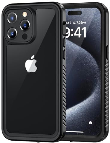 Lanhiem for iPhone 15 Pro Case, IP68 Waterproof Dustproof Shockproof 15 Pro Cases with Built-in Screen Protector, Full Sealed Protective Front and Back Cover for iPhone 15 Pro - 6.1 inch (Black/Clear)
