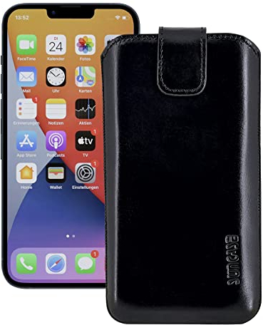 Suncase Leder Tasche kompatibel mit iPhone 15 (6,1 Zoll) Hülle mit ZUSÄTZLICHER Transparent Case | Schale | Silikon Bumper Handytasche (mit Rückzugsfunktion und Magnetverschluss) in schwarz