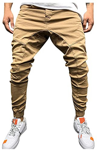 Generisch Herren Hose, Lange Sport Jogger Trainingshose Relaxing Mit Taschen Baggy Jogginghose Schwarz Baumwolle Sweatpants Beige Männer Hosen Lang Eşofman Altı (3XL, Khaki)