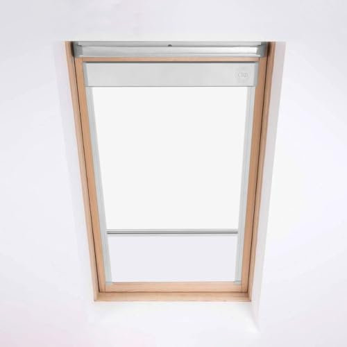 Classic Roof Blinds for Keylite Roof Windows - Blackout Blind - White -Silver Aluminium Frame (P01F (Visible Glass Size 370 X 1187))