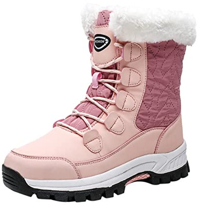 Stivali Da Neve Donna Inverno, All'aperto Per Le Donne Stivaletti Alti Punta Tonda Calda Comfort Grande Larghezza Pantofole Impermeabili Antiscivolo Foderate In Pelliccia Scarpe, rosa, 41 EU