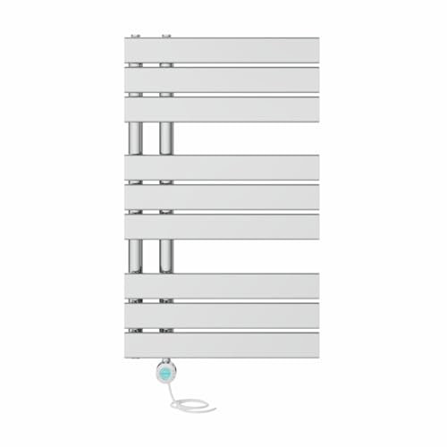NRG Prefilled Designer Electric Heated Towel Rail Radiator Chrome Thermostatic Bathroom Warmer with LCD Display 824x500mm - 400 Watt