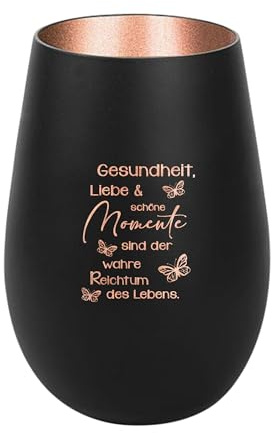 Der-Porzellan-Laden Windlicht mit Gravur Gesundheit Liebe schöne Momente | Schwarz Bronze, Teelichthalter aus Glas mit Spruch, Tischdeko modern