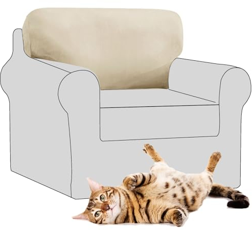 SYLC Sofa Rückenlehne Überzug Stretch Samt Rückenkissen Bezug Für Wohnwagen Couch Chesterfield Rücken Kissen Abdeckung überwürfe Sofabezug Anti-Rutsch (Beige,1 St. Quadrat M)