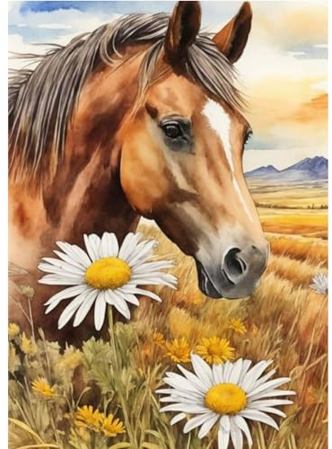 QENSPE 5D Diamond Painting Pferd Diamant Painting Bilder DIY Full Rund Diamond Art Set Erwachsene, Blumen Diamant Kunst Malerei Stickerei Set Kreuzstich Bilder Home Wand Dekor 30x40cm