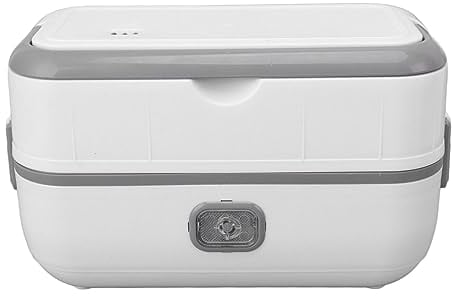 Natudeco 0,5 L Beheizte Lunchbox, Tragbare Elektrische Bento-Box, Edelstahl-Einsatz, Anti-Trockenverbrennung, Elektrisch Beheizter Lebensmittelbehälter Zum Dämpfen, Kochen, Schmoren(EU-Stecker)