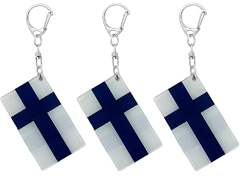 RUKlTU Schlüsselanhänger mit Finnland-Flagge, doppelseitig, Acryl, D-Form, 3 Stück, Transparent, 1