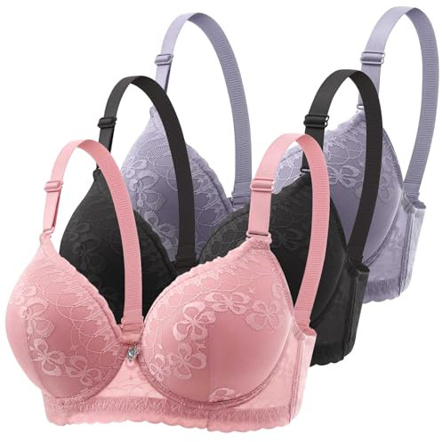 CSKJ Damen Push Up BH mit Blumen Spitze Schalen Bügel BH Gepolstert Elegant