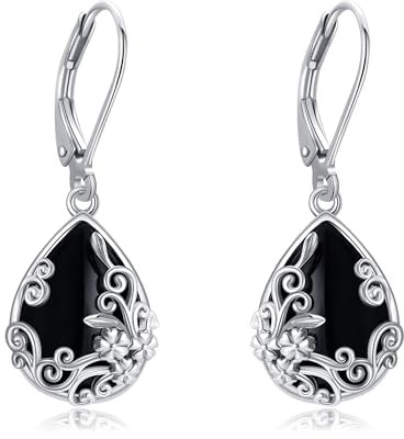 ONEFINITY Filigree Earrings 925 Sterling Silver Black Onyx Dangle Drop Earrings Filigree Jewellery Gift for Women Girls