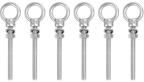 QWORK® 6 Piezas Tornillos con Ojal, Perno de Ojo, Tornillo de Anillo, Cáncamo M6x60mm de Acero Inoxidable, para Sujetar y Colgar