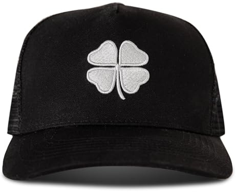 Lucky Brand Standard Trucker Mesh Back Cap mit verstellbarem Snapback für Damen und Herren (Einheitsgröße), 3D-Stickerei Kleeblatt, Schwarz