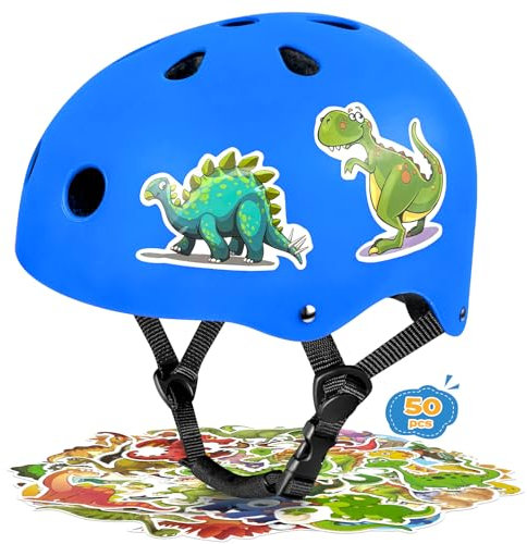 LeapBeast Skaterhelm Fahrradhelm, Belüftung | Sicherheit | leicht | Skateboarding Helm für Fahrrad Skateboard Scooter BMX Kind Erwachsene (Blau - Dinosaurier, S)