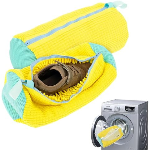 Sinirttou 2 Pezzi Sacchetto Scarpe Lavatrice,Riutilizzabile Borsa da Biancheria,Sacchetti per Lavatrice con Cerniera,Borsoni Lavascarpe Lavatrice con Pulizia lanugine a 360° (Giallo,39 x 19 cm)