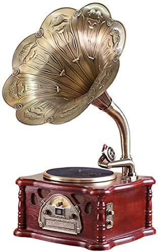 ASumPio Plattenspieler 106S, Vinyl-Plattenspieler, Big Horn, Retro-Sound, Kabellos, Bluetooth, Heim-Plattenspieler, Retro,Brown-47x44x82cm