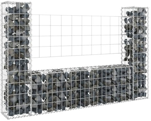 Zäune & Barrieren Zaunpaneele U-Form Gabion Korb mit 2 Pfosten Eisen 140x20x100cm