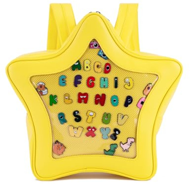 Homvik Gelber Stern Rucksack Pins Rucksack Ita Bag Niedlich Ästhetisch Y2K Kawaii Harajuku Mode für Frauen Mädchen PU-Leder, gelb, L
