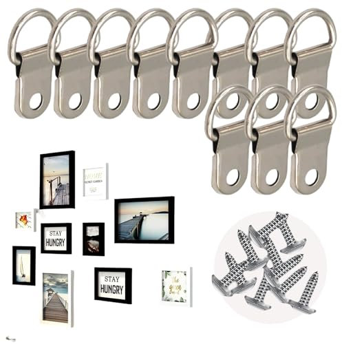 50 Sets Heavy Duty D Rings Picture Hangers - Galvanized Steel No Damage Wall Hooks with Screws, Adjustable Frame Hangers Kit for Multi-Surface Photos/Mirrors/Artworks, Bonus Screws