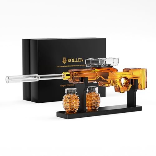Regalos de cumpleaños para hombres y padres, juegos de decantador de whisky Kollea Gun para hombres con 2 vasos de granada y alcance desmontable, dispensador de licor para bar en casa, regalo militar
